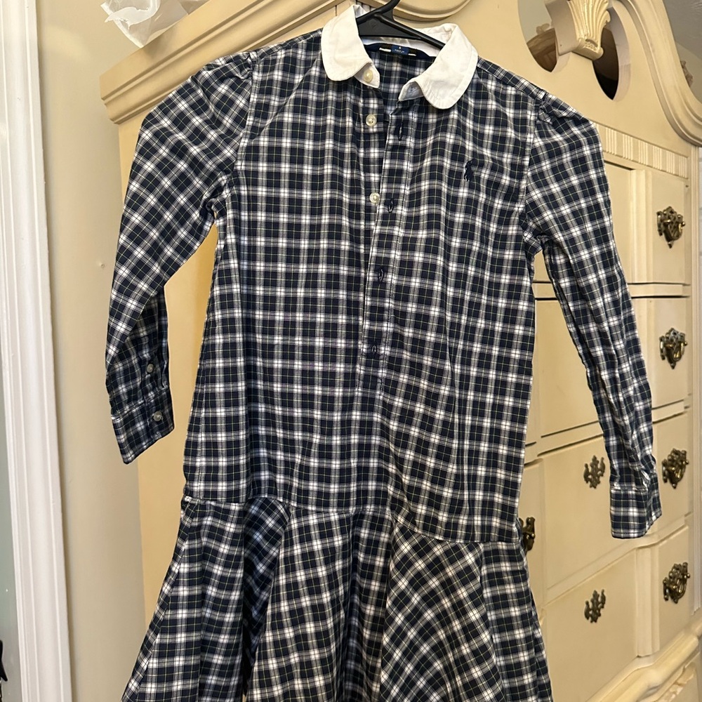 Plaid Long Sleeve Dress with White Collar